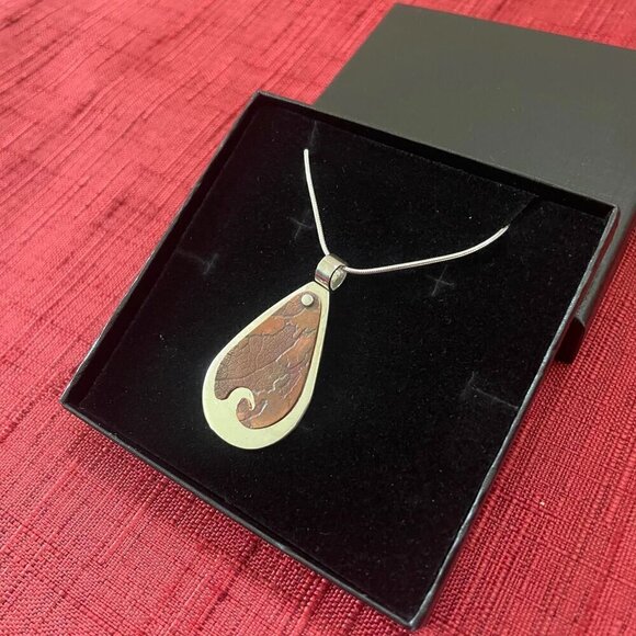Jessie Senecal Handmade Sterling Silver "Copper Swirl Leaf" Necklace - Picture 2 of 4